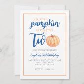 Little Pumpkin is twee blauwe Herfst tweede verjaa Kaart (Voorkant)