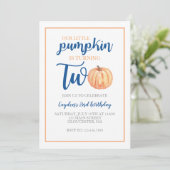 Little Pumpkin is twee blauwe Herfst tweede verjaa Kaart (Staand voorkant)