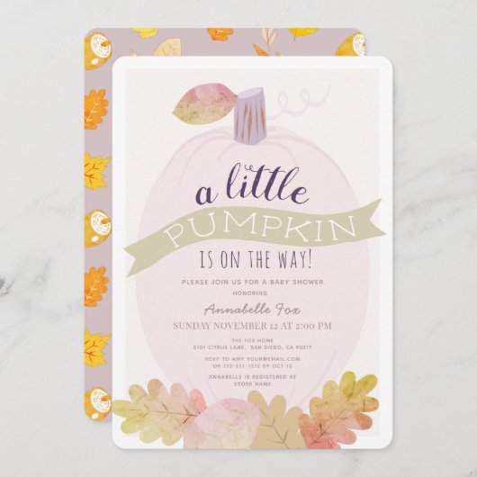 Little Pumpkin Lavender Pink Baby shower Kaart (Voorkant / Achterkant)