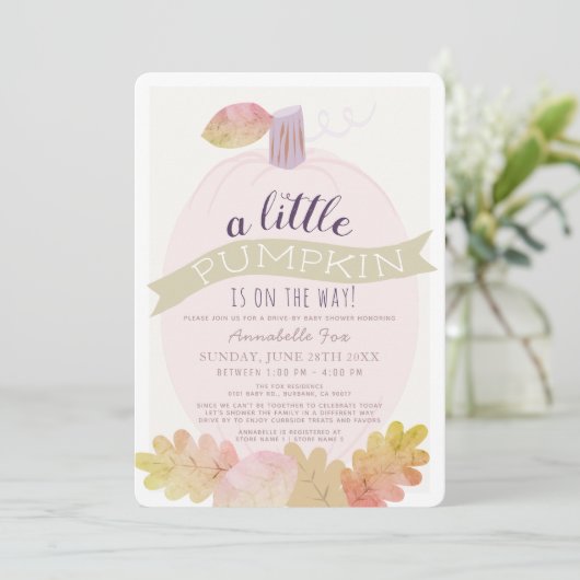 Little Pumpkin Lavender Pink Drive-by Baby shower Kaart (Staand voorkant)