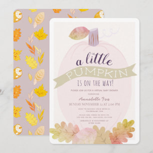 Little Pumpkin Lavender Pink Virtual Baby shower Kaart