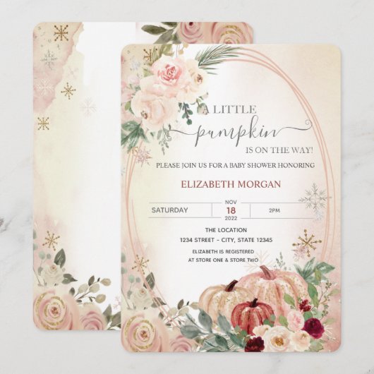 Little Pumpkin Lijst Boho Flowers Baby shower Kaart (Voorkant / Achterkant)