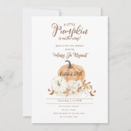 Little Pumpkin Linen and White Pumpkin-Baby shower Kaart