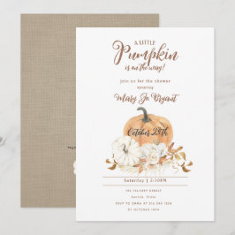 Little Pumpkin Linen and White Pumpkin-Baby shower Kaart