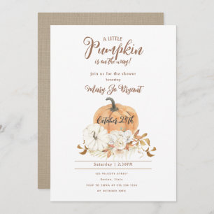 Little Pumpkin Linen and White Pumpkin-Baby shower Kaart