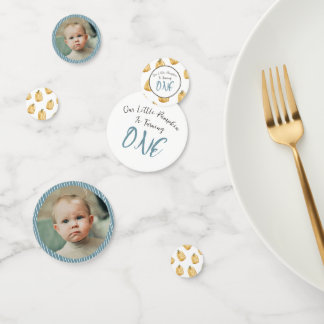 Little Pumpkin Little Boy Verjaardag Foto Invoegen Confetti