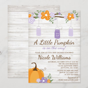 Little Pumpkin Mason Jar Lavender Girl Baby shower Kaart