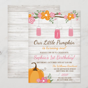Little Pumpkin Mason Jars Herfst Girl Eerste Verja Kaart