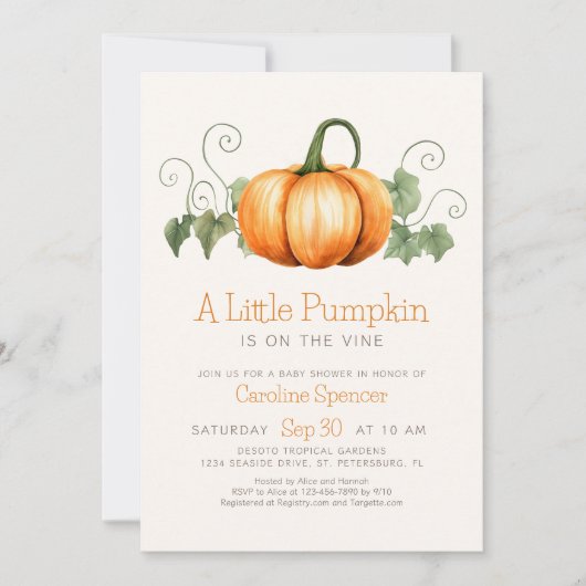 Little Pumpkin Minimalist Baby shower Invitation Kaart (Voorkant)
