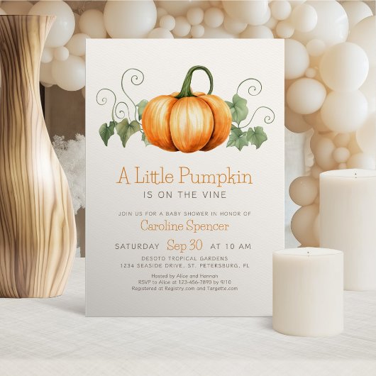 Little Pumpkin Minimalist Baby shower Invitation Kaart