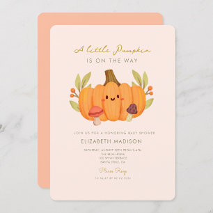 Little Pumpkin Mushroom Baby shower Invitation Kaart
