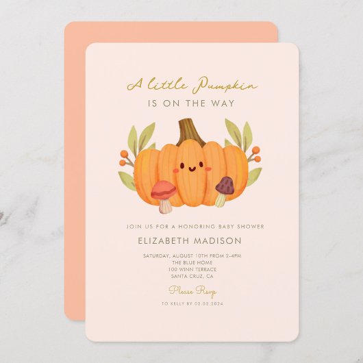 Little Pumpkin Mushroom Baby shower Invitation Kaart
