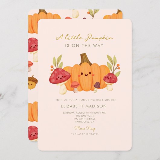 Little Pumpkin Mushroom Baby shower Invitation Kaart