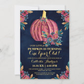 Little Pumpkin Navy Floral Waterverf 1e verjaardag Kaart (Voorkant)