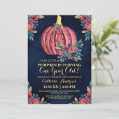 Little Pumpkin Navy Floral Waterverf 1e verjaardag Kaart (Staand voorkant)