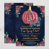 Little Pumpkin Navy Floral Waterverf 1e verjaardag Kaart (Voorkant / Achterkant)