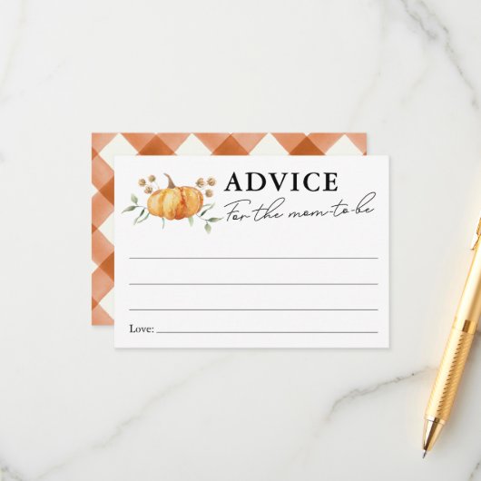 Little Pumpkin Neutral Baby shower advies voor mam Informatiekaartje (Voorkant / Achterkant in situ)