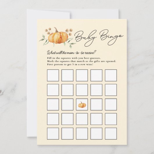 Little Pumpkin Neutral Baby shower Bingo Kaart (Voorkant)