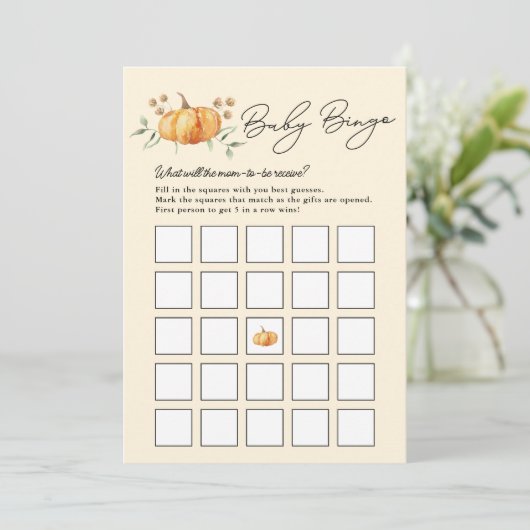 Little Pumpkin Neutral Baby shower Bingo Kaart (Staand voorkant)