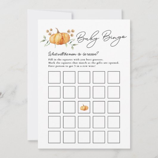 Little Pumpkin Neutral Baby shower Bingo Kaart (Voorkant)
