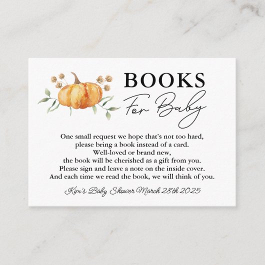 Little Pumpkin Neutral Baby shower Boeken voor Bab Informatiekaartje (Voorkant)