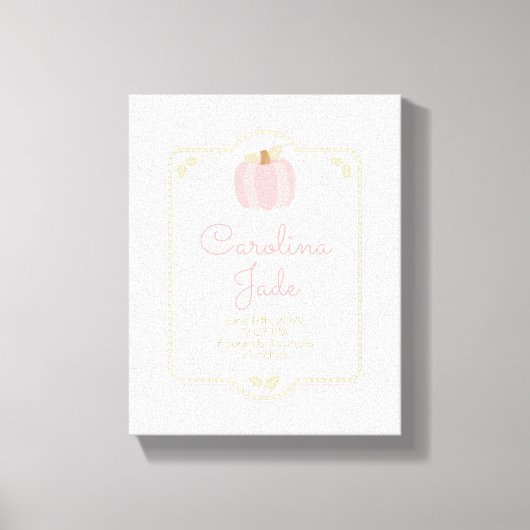 Little Pumpkin Nursery Baby Statistics Wall Art Canvas Afdruk (Voorkant)