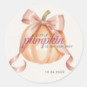 Little Pumpkin on the Way Pink Bow Baby Shower Ronde Sticker (Voorkant)