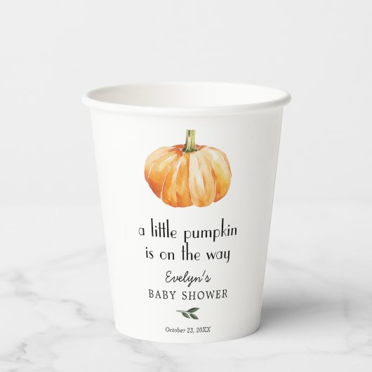 Little Pumpkin on Way Baby shower Cups Papieren Bekers (Achterkant)