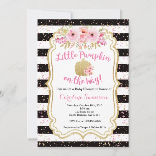 Little Pumpkin on Way, Baby shower Invitation Kaart (Voorkant)