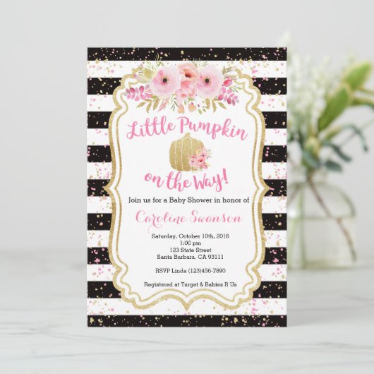 Little Pumpkin on Way, Baby shower Invitation Kaart (Staand voorkant)