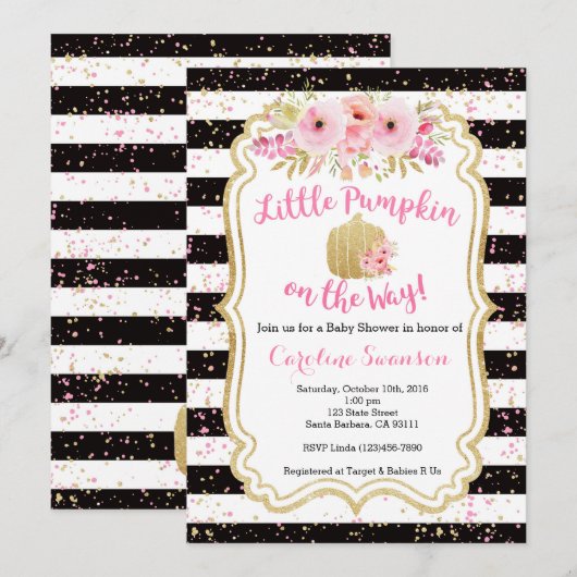 Little Pumpkin on Way, Baby shower Invitation Kaart (Voorkant / Achterkant)