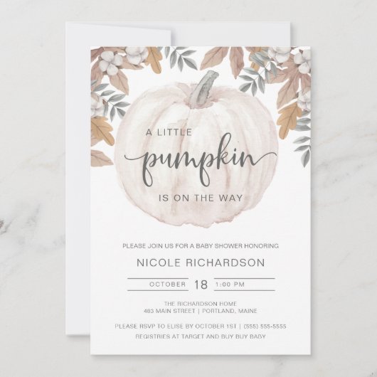 Little Pumpkin on Way Baby shower Invitation Kaart (Voorkant)