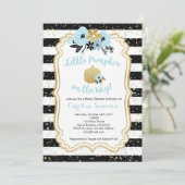 Little Pumpkin on Way - Blue and Gold-Boy Kaart (Staand voorkant)