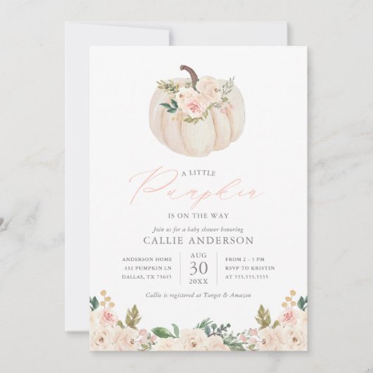 Little Pumpkin on Way Floral Girl Baby shower Kaart (Voorkant)