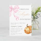 Little Pumpkin op de weg Pink Bow Baby shower Kaart (Staand voorkant)
