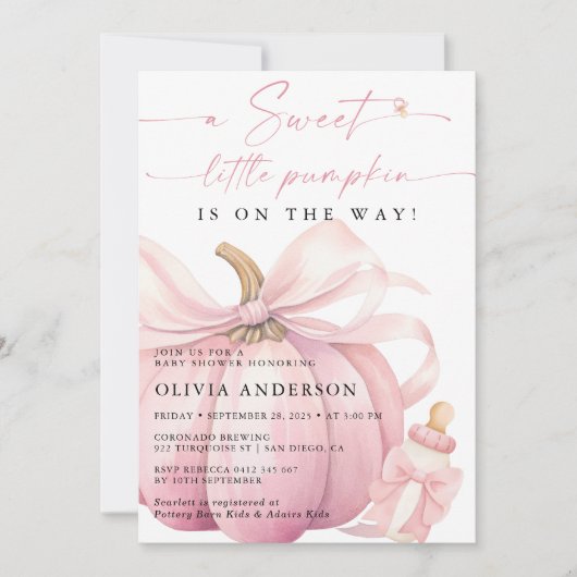 Little Pumpkin op de weg Pink Bow Baby shower Kaart (Voorkant)