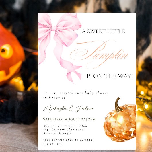 Little Pumpkin op de weg Pink Bow Baby shower Kaart