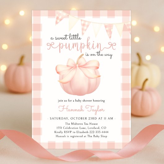 Little Pumpkin op de weg Pink Bow Baby shower Kaart