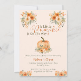 Little Pumpkin Orange Floral Fall Baby Shower Kaart