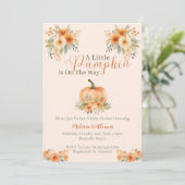 Little Pumpkin Orange Floral Fall Baby Shower  Kaart (Staand voorkant)