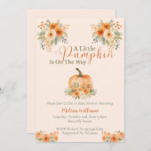 Little Pumpkin Orange Floral Fall Baby Shower  Kaart (Voorkant / Achterkant)