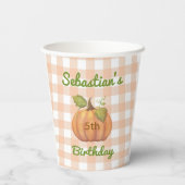 Little Pumpkin Oranje Gingham Verjaardag Papieren Bekers (Achterkant)