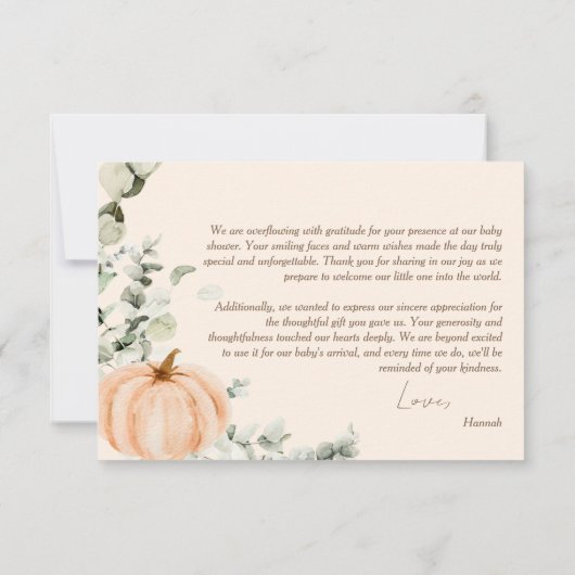 Little Pumpkin Oranje Herfst Baby shower Bedankkaart (Achterkant)