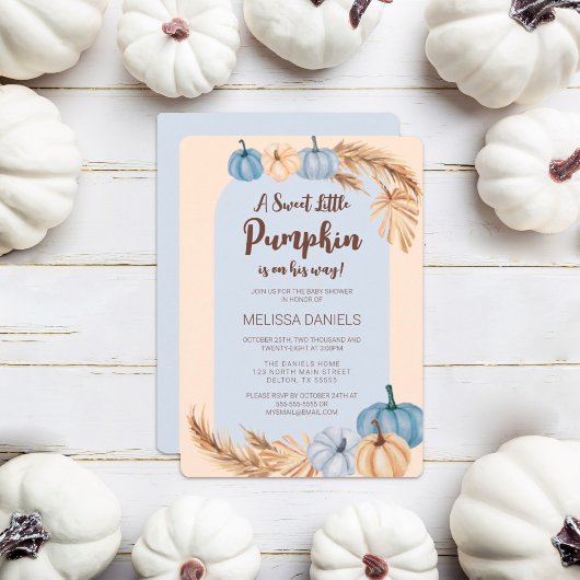 Little Pumpkin Pampas Grass Boho Boy Baby shower Kaart