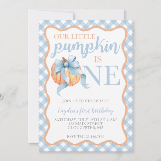 Little Pumpkin Pastel Blue Bow herfst 1e verjaarda Kaart (Voorkant)
