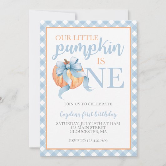 Little Pumpkin Pastel Blue Bow herfst 1e verjaarda Kaart (Voorkant)