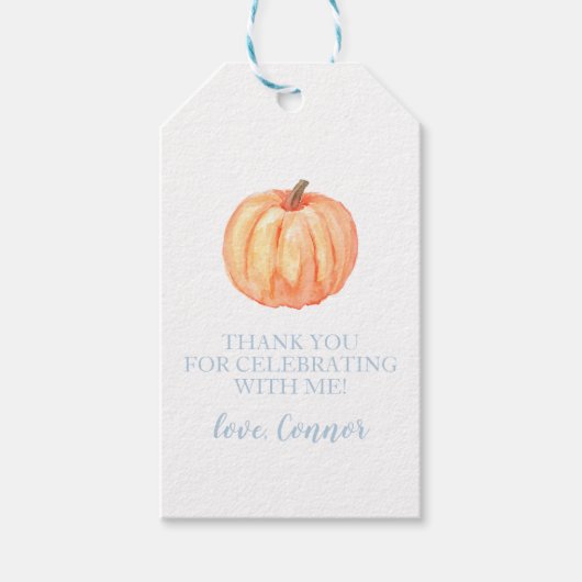 Little Pumpkin Pastel Blue First jarig Favor Ta Cadeaulabel (Voorkant)