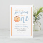 Little Pumpkin Pastel Blue Herfst Eerste Verjaarda Kaart (Staand voorkant)