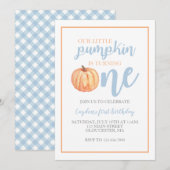 Little Pumpkin Pastel Blue Herfst Eerste Verjaarda Kaart (Voorkant / Achterkant)