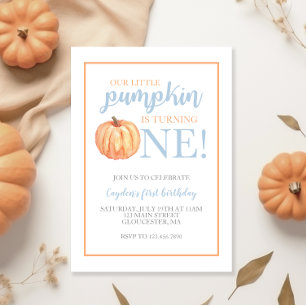 Little Pumpkin Pastel Blue Herfst First Birthday I Kaart